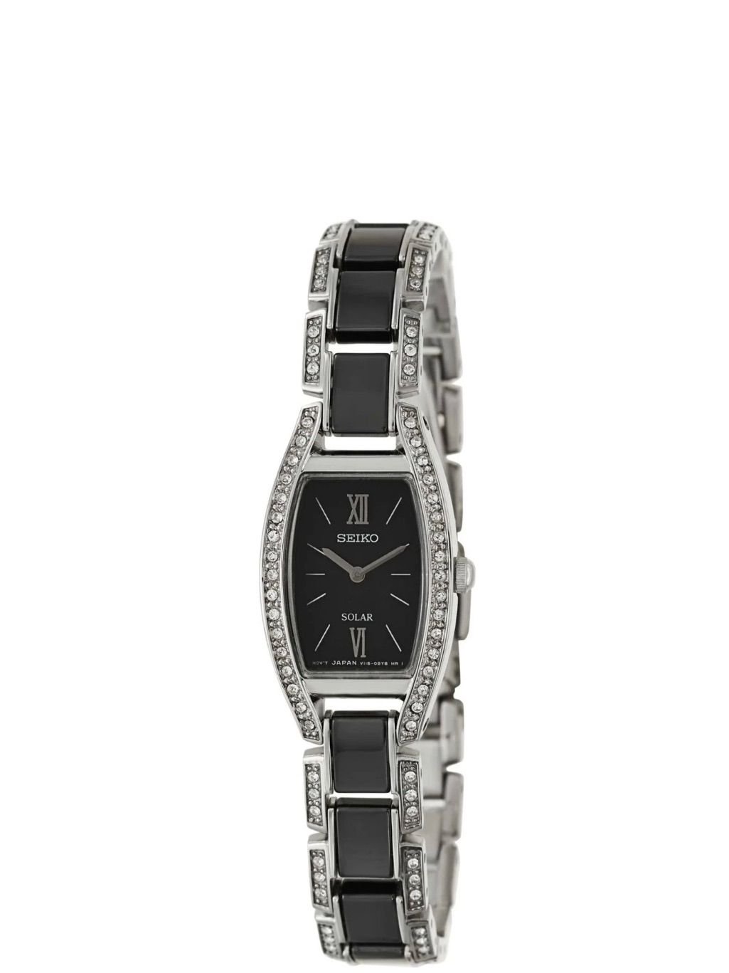 Seiko Womens Black Dial SilverTone Crystal Bracelet Watch